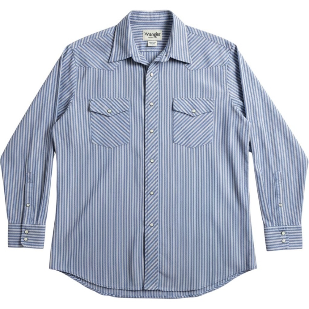 Wrangler Western Shirt Mens XL Striped Blue Pearl Snap Cowboy Rodeo Good